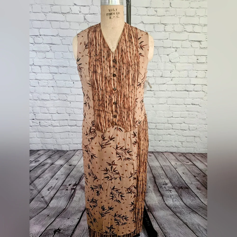 Doncaster NWOT Brown & Tan Bamboo Leaf Rayon & Flax Faux Wrap Skirt Size 18 - Picture 7 of 7